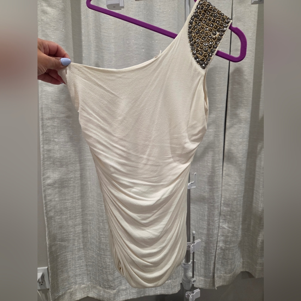 Studio Y One-Shoulder Top in Cream with Embellished Detail